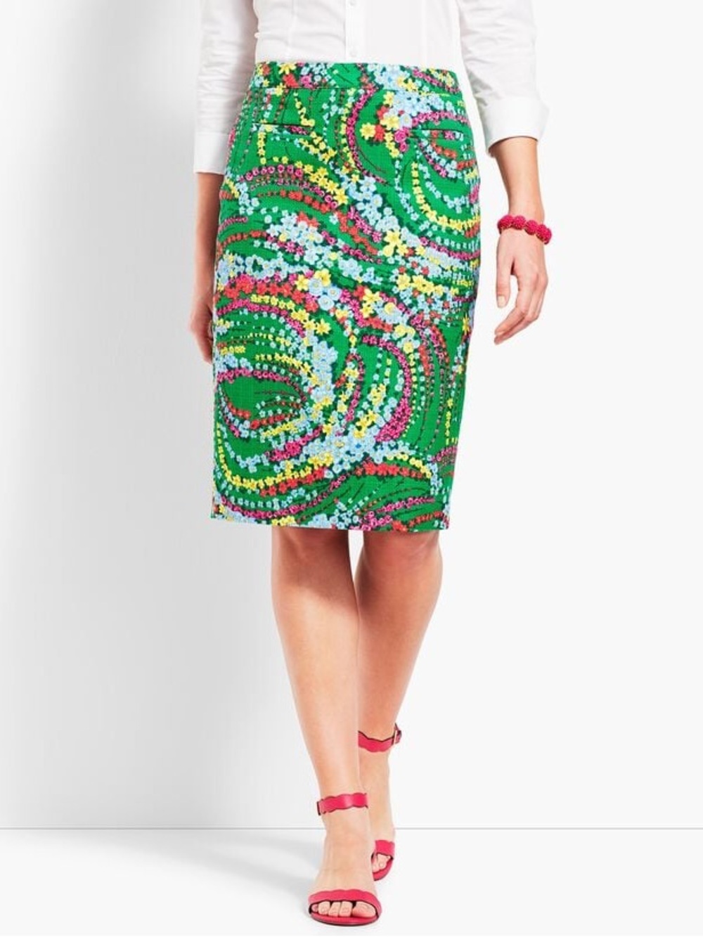 Talbots Kelly Green Floral Sequin Pencil Skirt NWT Size 6P